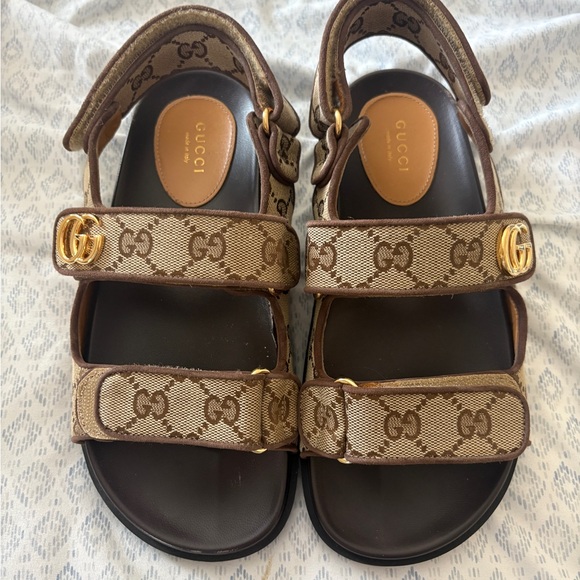 Gucci Brown Monogram DAD SANDALS SIZE 37 w box authentic - Picture 1 of 5